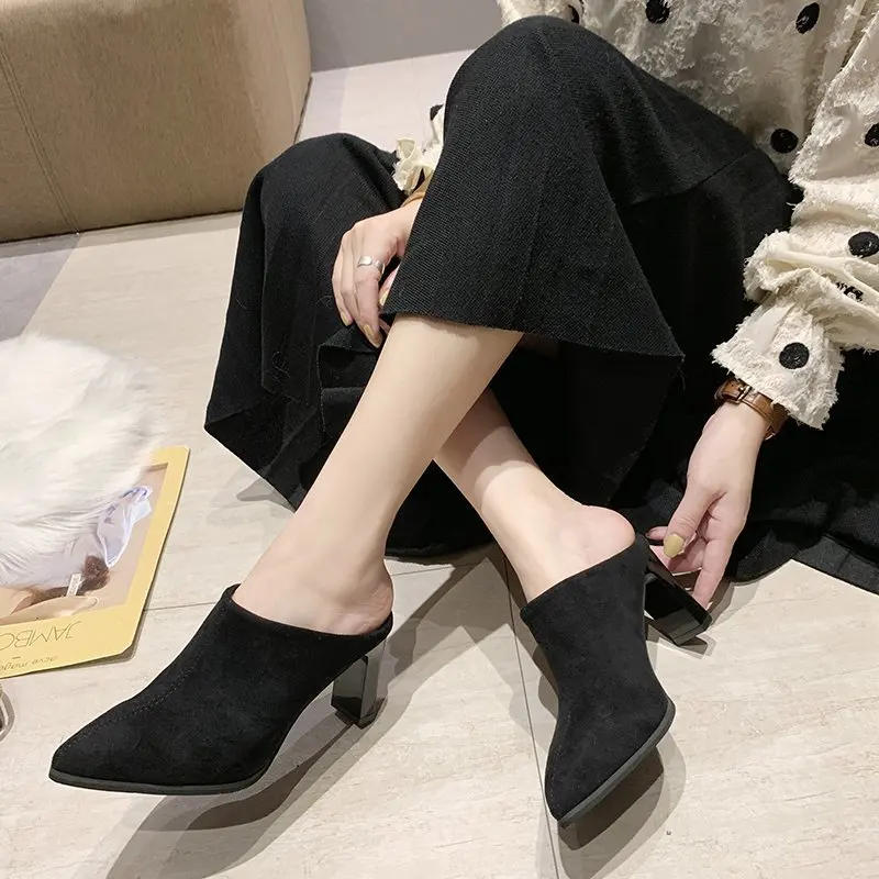 

Women Slippers Summer Fashion High Heels Ladies Pointed Toe Outside Shoes Slip-on Woman Fashion Footwear Slides for Women
