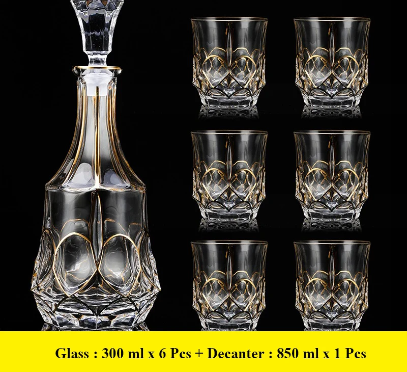 

Whiskey Decanter And Glasses Bar Set, Includes Whisky Decanter And 6 Cocktail Glasses - 7 Piece Set 200903-09