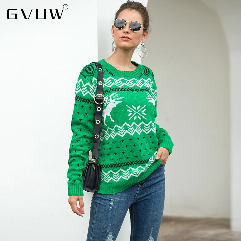

GVUW Women's round neck knitted sweater, knitted, snowflake, jacquard, autumn and winter new series, ml196