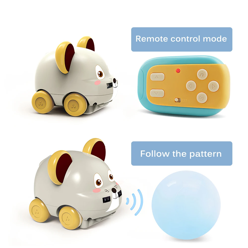 

Child Gesture Sensor Following Music Remote Control Mouse Car Toys Cartoon Animal Hand Control Induction Track RC Car For Kids