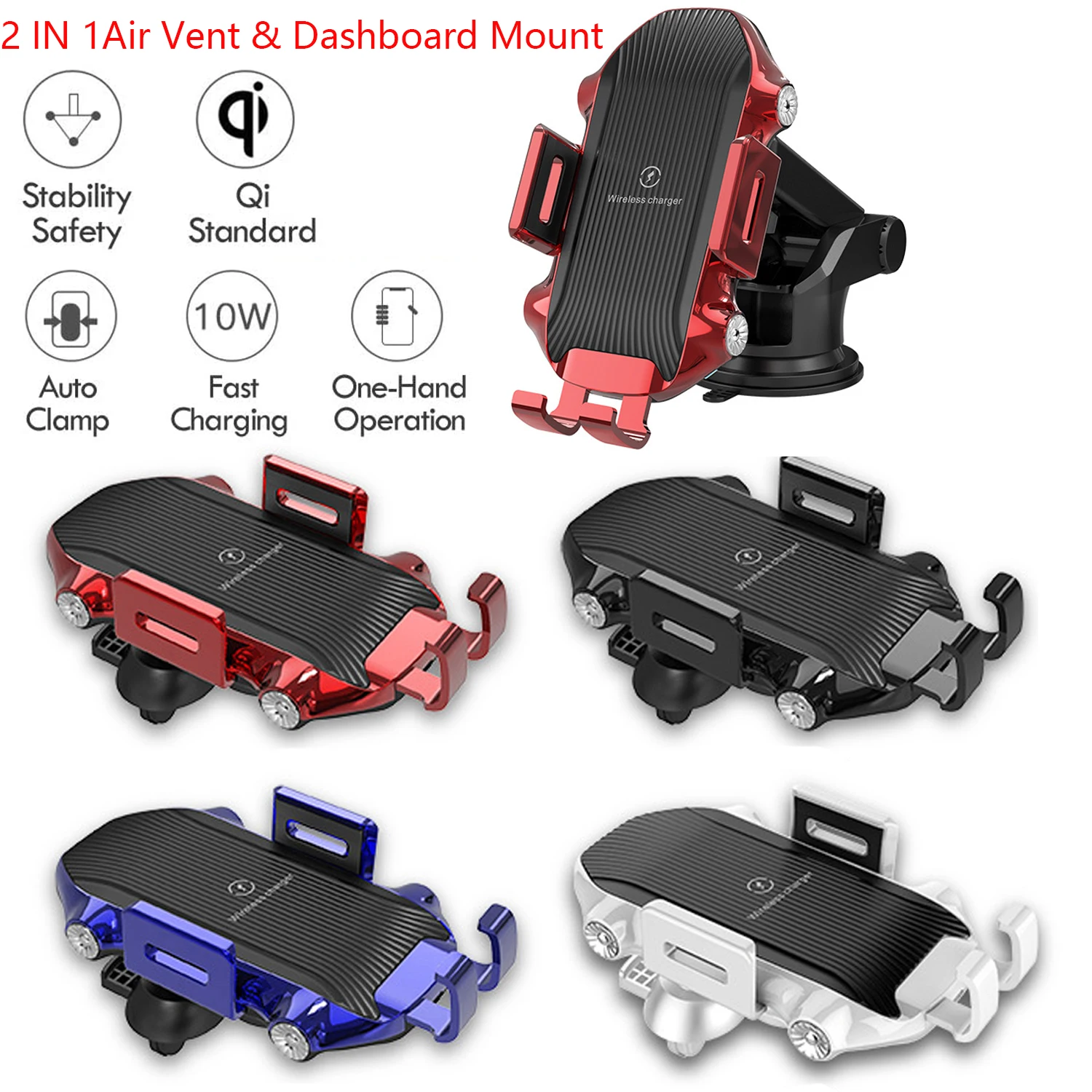 

2 в 1 Автомобильный кронштейн для крепления на вентиляционное отверстие и приборную панель Qi 10 Вт беспроводное быстрое зарядное устройство ...