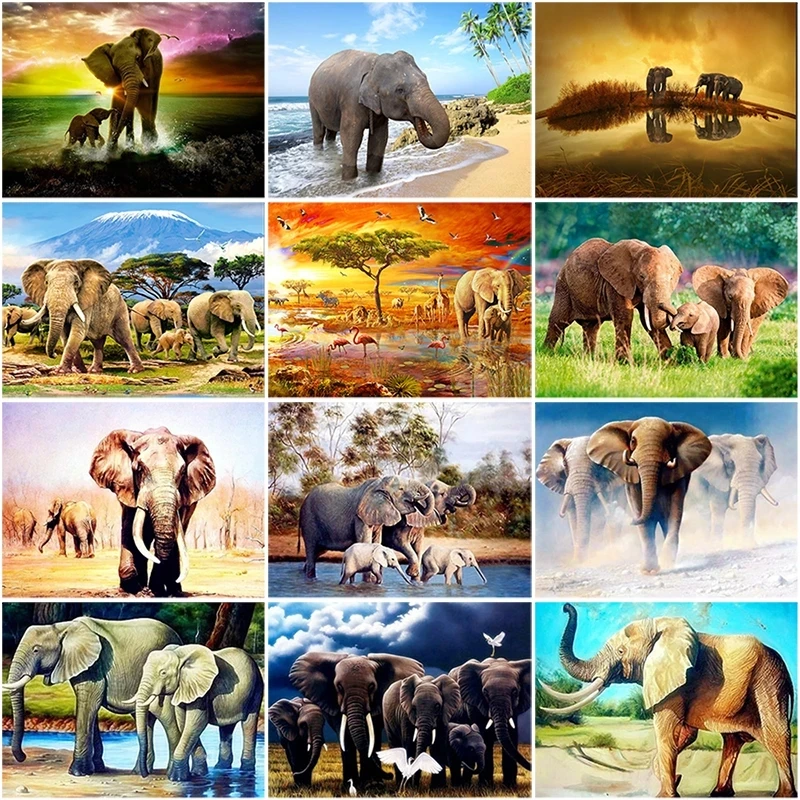 

5D Diy Diamond Painting Elephant Family Animal Mosaic Full Round Rhinestones Embroidery Cross Stitch Handmade Wedding Wall Decor