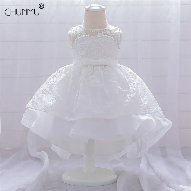 

Infant Baby Girls Flower Dresses Christening Gowns Newborn Baby Baptism Clothes Princess Lace Trailing 1st Year Birthday Dress