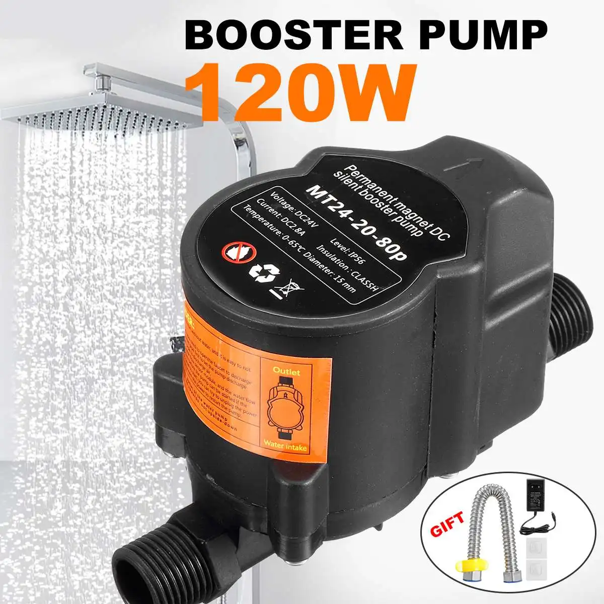 

EU US Plug Mini Booster Pump Brushless Water Pump 24V 120W Auto Pressure Controller IP56 Household Water Heater Boost for Home