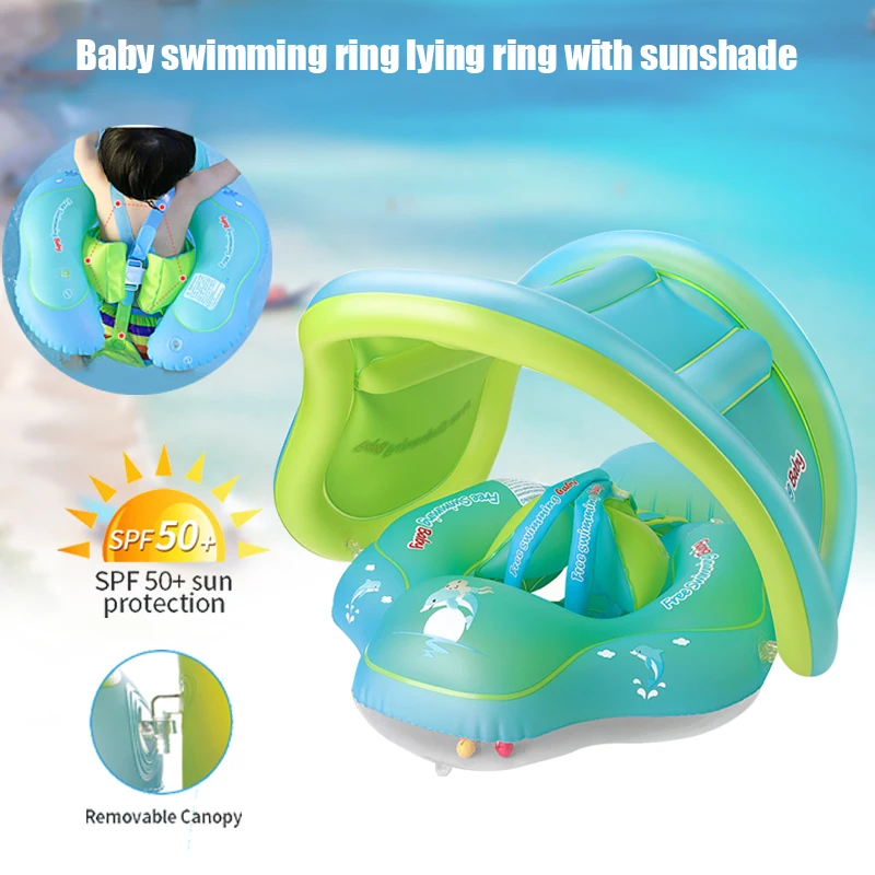 

New Baby Swimming Float Inflatable Pool Float Ring with Sun ProtectionCanopy for Kids Toddlers Aged 3-48 Months Drop Shipping