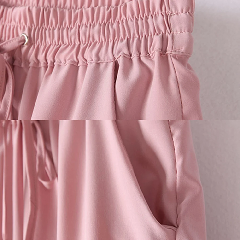 

Fashion Summer Solid Color Women Casual Chffion Harem Pants Elastic Waist Full Length Trousers Female Pantalones