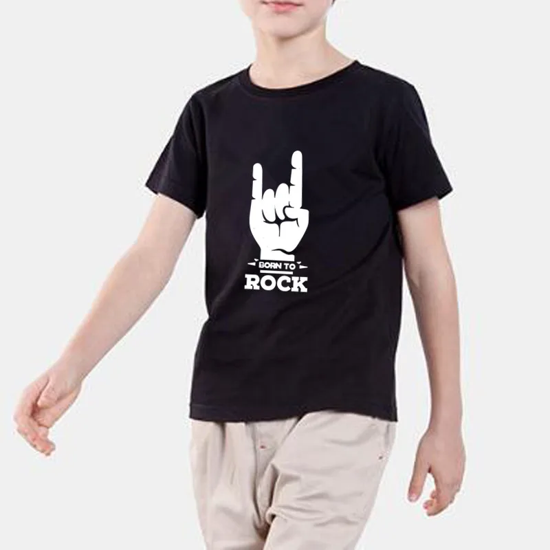 Летняя одежда с короткими рукавами для маленьких мальчиков Детская футболка рок