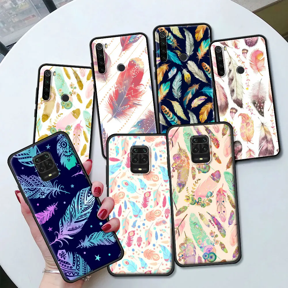 

Watercolor Feathers Silicone Case Funda For Xiaomi Redmi Note 10 9S 9 8 Pro 8T 8A 9A 9C 7 7A K40 Pro TPU Housing Soft Capa