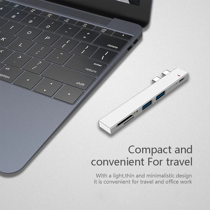 USB Hub With SD/TF Card Reader Aluminum Alloy Multi Type C  Cable Adapter Compatible For Apple MacBook Pro Laptop PC Extender
