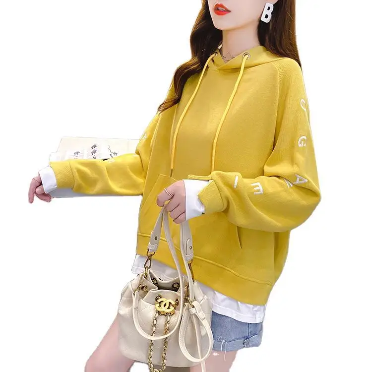 

New Autumn/winter Korean monogram print with velvet and thickened hoodie for girls loose oversize schoolgirl coats