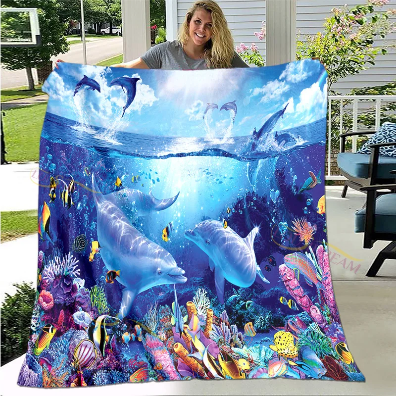 

Two Dolphins Pattern Super Soft Throw Blanket for Bed Couch Sofa Lightweight Travel Camping Throw Size for Kids Adult All Season