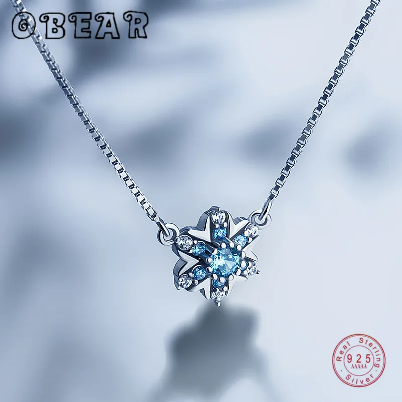 OBEAR 100% Стерлинговое Серебро 925 пробы снежинка кубический синий кристалл ожерелье