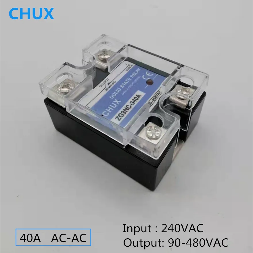 

CHUX SSR Solid State Relay 40A AC to AC Single Phase 220V AC Input 480VAC Output SSR-40AA Solid State Relays