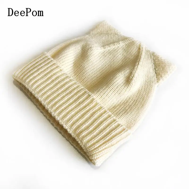 

DeePom Winter Hats For Women Girls Beanie Knitted Hat With Cat Ear Parent Child Warm Bonnet Casual Winter Cap Women Gorro New