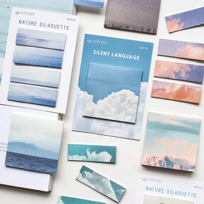 

8 Designs Natural Cloud Silent Ocean Mountain Memo Pad Sticky Notes Notepad Diary Pretty Picture DIY Self-Stick Note Memo Pads