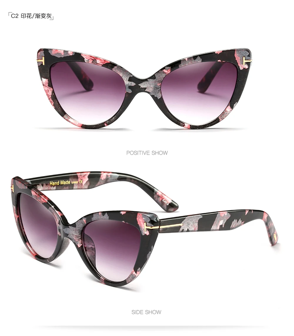 

European and American ins Fashion Big Frame Sunglasses Personality Cat Eye Trend Wild Flat Mirror PC+metal Frame Glasses Frame