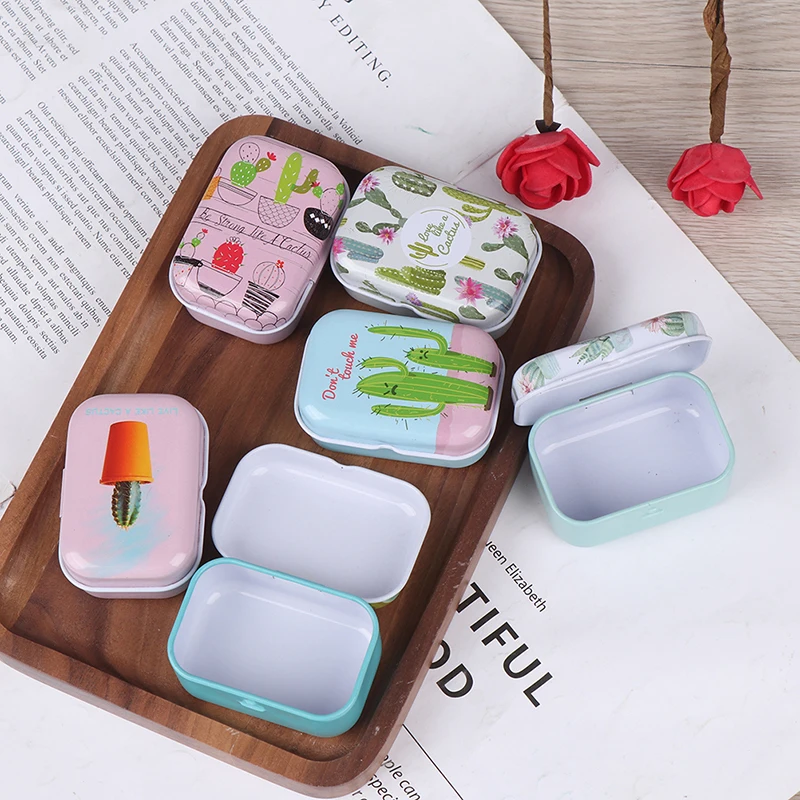 

Colorful Mini Tin Box Sealed Jar Packing Boxes Jewelry Candy Box Small Storage Boxes Cans Coin Earrings, Headphones Cactus