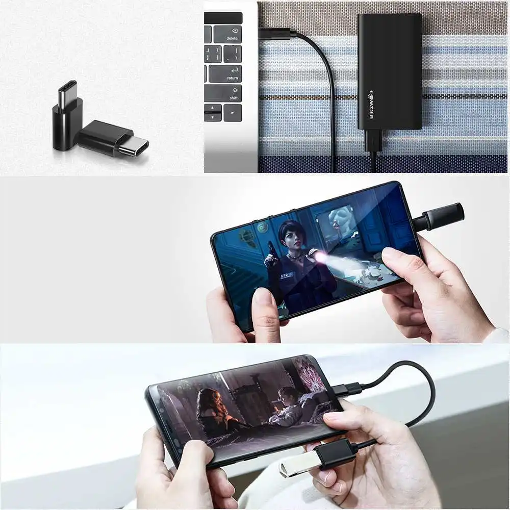 Кабель передачи данных Blitzwolf 2 в 1 Micro USB кабель для быстрой зарядки с адаптером Type C