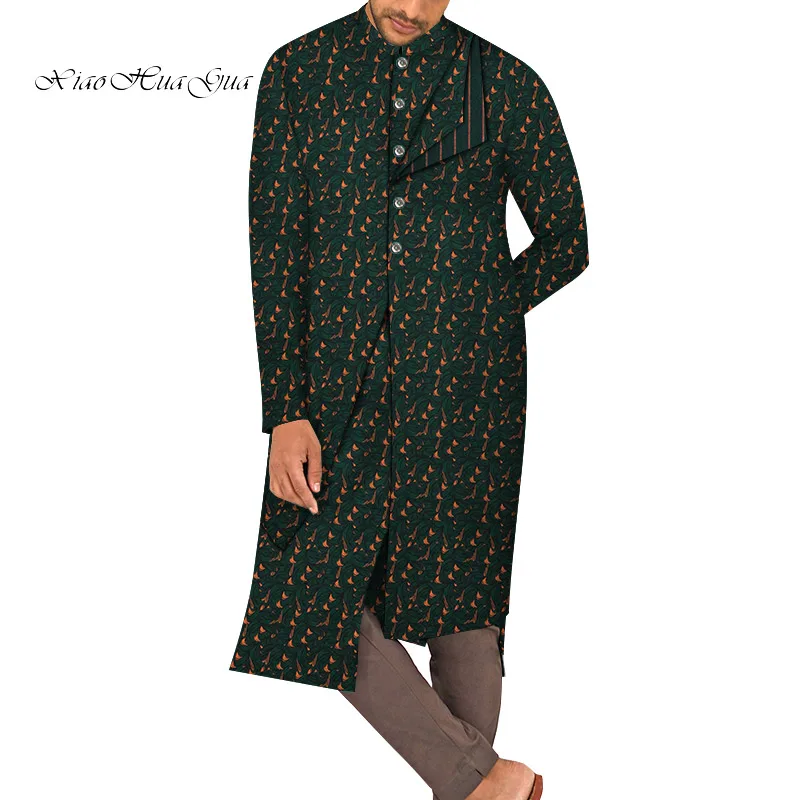 Dashiki Long Sleeve Coat Tops Causal African Print Clothing Wedding Party NewTrendy African Men Clothes Male Trench  WYN1426