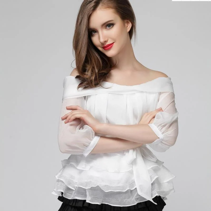 Женская свободная рубашка с открытыми плечами Повседневная Блузка в стиле