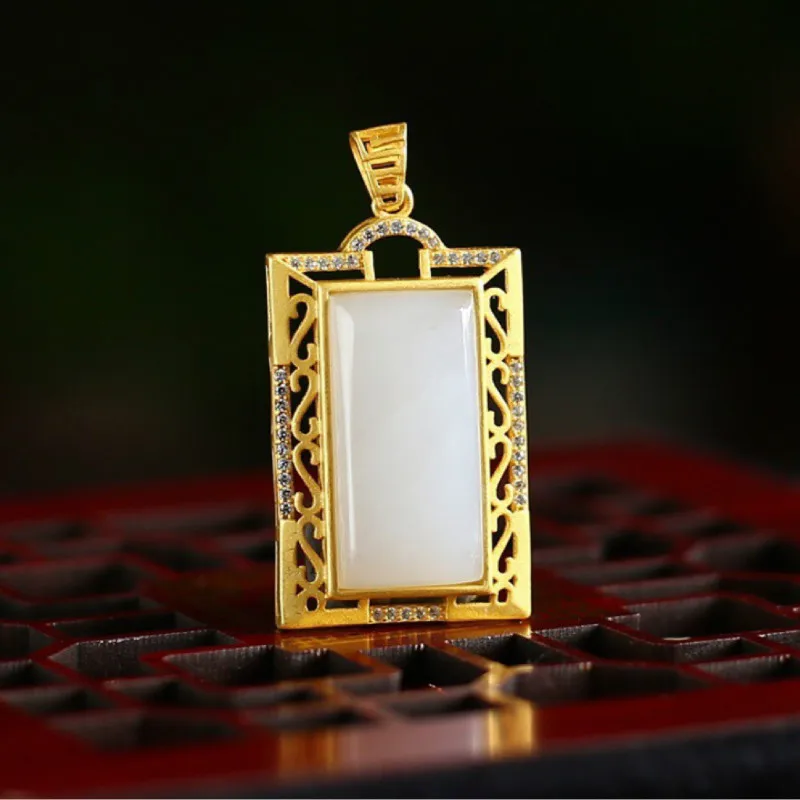 Натуральный белый нефрит Ретро колье с подвеской серебро 925 пробы модные