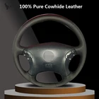 Черный чехол рулевого колеса автомобиля из натуральной кожи для Mercedes Benz W203 C-Class 2001 2002 2003 2004 2005 2006 2007