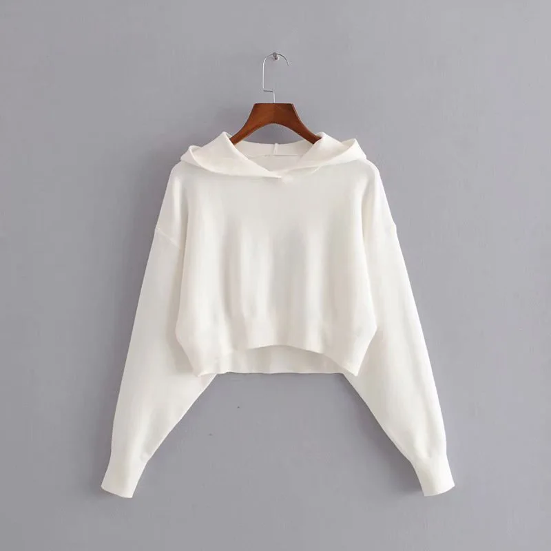 Женская Осенняя толстовка повседневная однотонная с капюшоном короткая | одежда