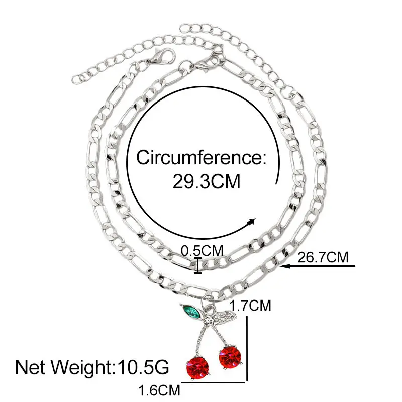

2Pcs/Set Fashion Cherry Crystal Anklets Bracelets Silver Color Adjustable Anklet Summer Barefoot Jewelry Women Friendship Gift
