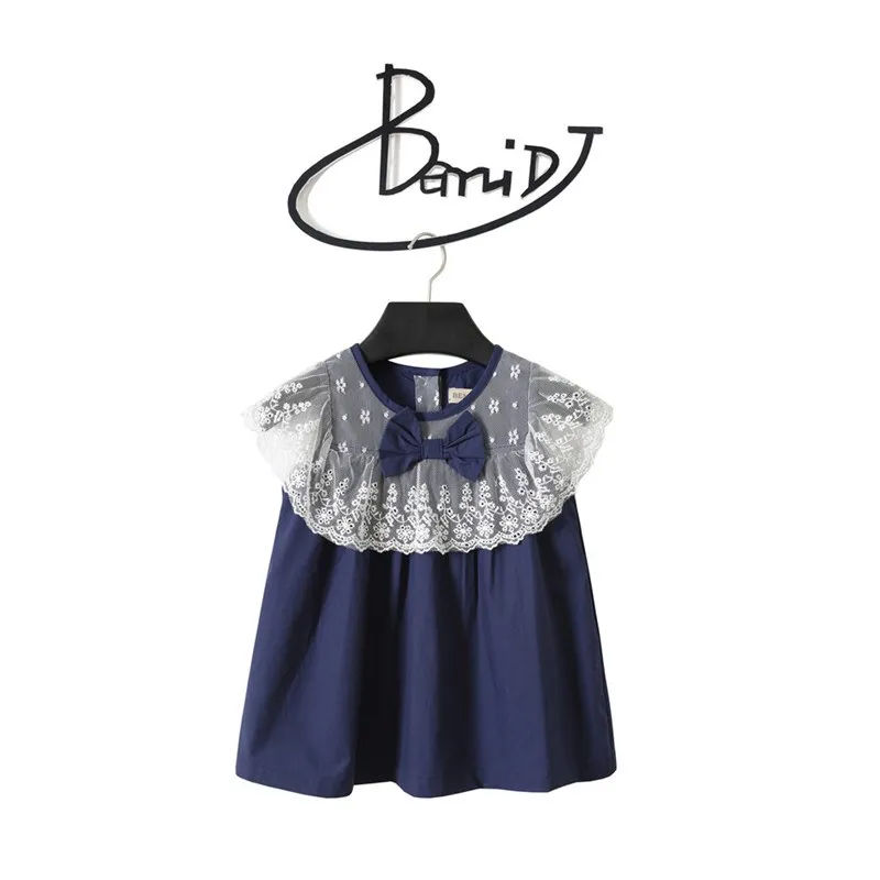 

Summer New Girls Dress Children Short Sleeve Dresses Solid Cute Kids Party for Princess Lace Shawl Crew Neck Dress Baby Clothes
