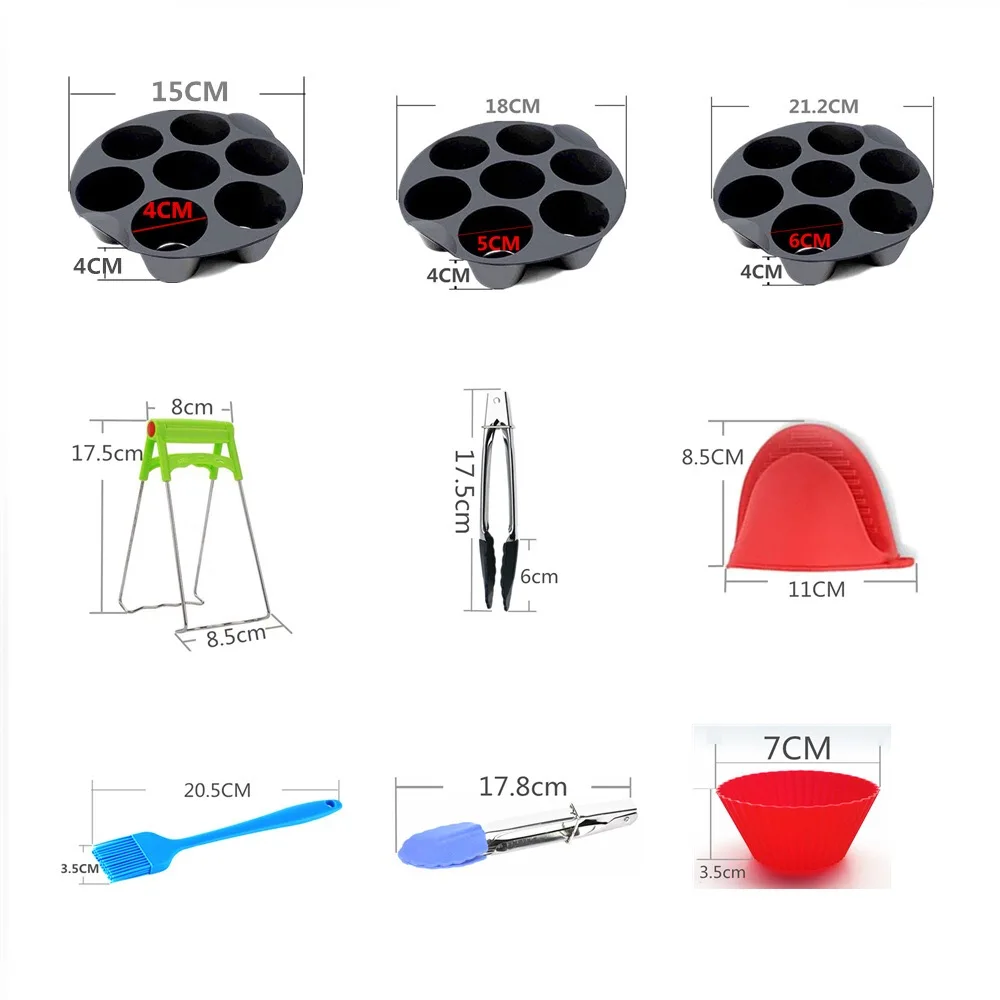 

13pcs/set 6/7/8Inch Air Fryer Accessories 3-7QT for All Airfryer Baking Basket Pizza Plate Grill Pot Cooking Kitchen Accessories