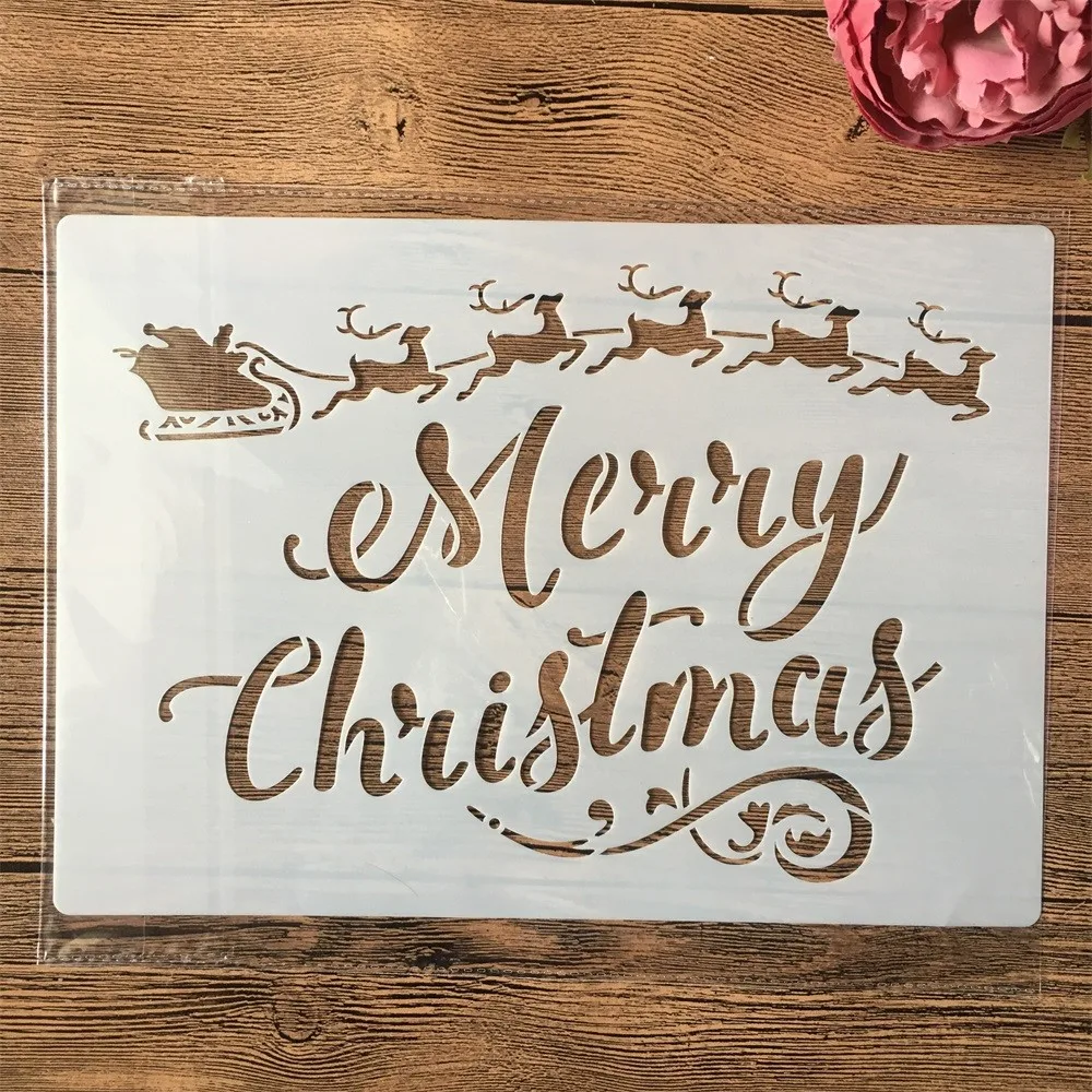 

A4 29cm Merry Christmas Words DIY Layering Stencils Wall Painting Scrapbook Coloring Embossing Album Decorative Template