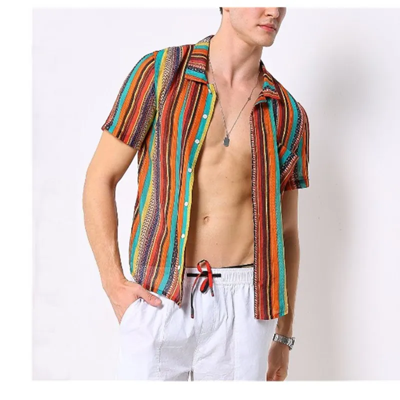 2019 мужские летние модные топы рубашки Повседневная полосатая футболка с принтом