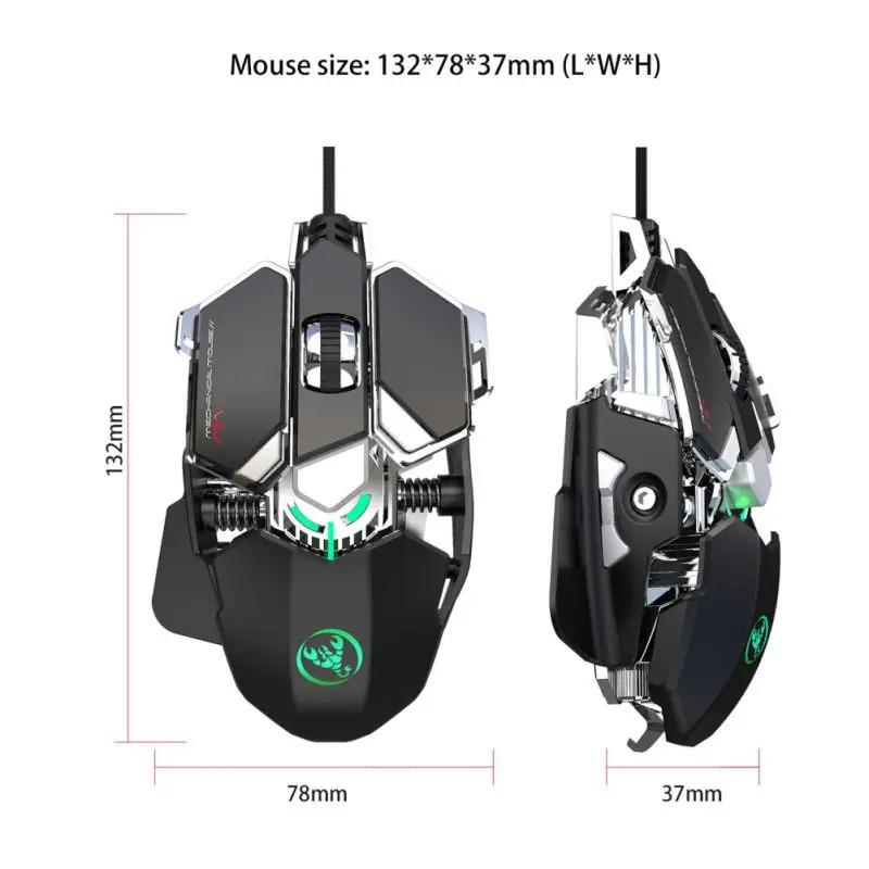 

J600 USB Gaming Mouse 6400DPI 9 Key Programmable Macro Definition Colorful LED Ergonomic Wired Mice