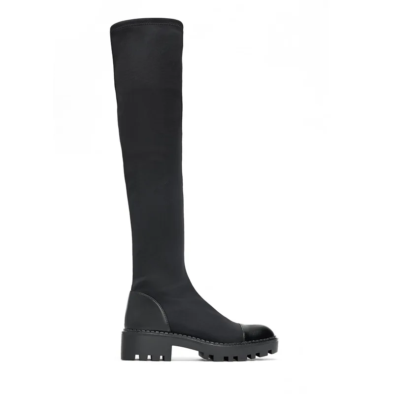 Black Heels Boots GENSHUO эластичные сапоги выше колена; сезон осень-зима; пикантные узкие высокие сапоги на толстой подошве с боковой молнией; высокие сапоги до бедра на платформе; Цвет Черный - Цвет: Black Heels Boots