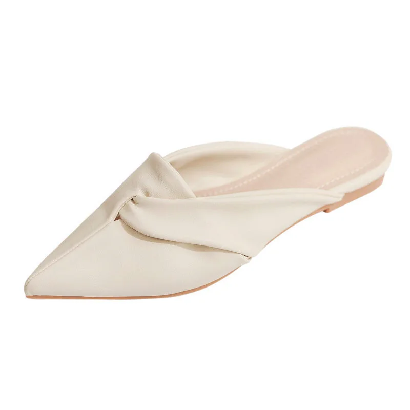 

Cover Toe Shoes Low Woman's Slippers Loafers Luxury Slides Pointed 2021 Summer Flat Designer PU Rubber Fabric Fretwork Basic