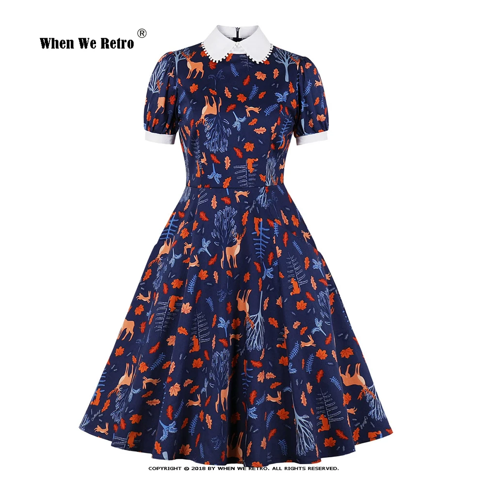 

Женское винтажное Хлопковое платье в стиле бохо, голубое платье с коротким рукавом и воротником «Питер Пэн» в стиле ретро, лето