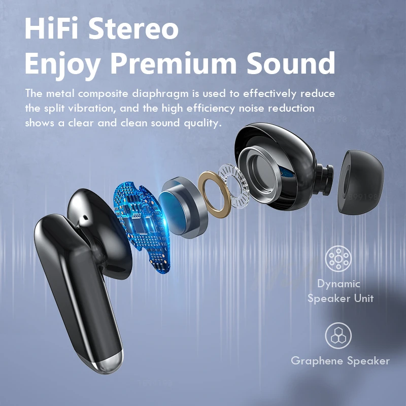 Мини-беспроводной наушник Bluetooth с дисплеем LED-индикатора питания, 24-часовым временем воспроизведения, сенсорным управлением, водонепроницаемый для спорта.