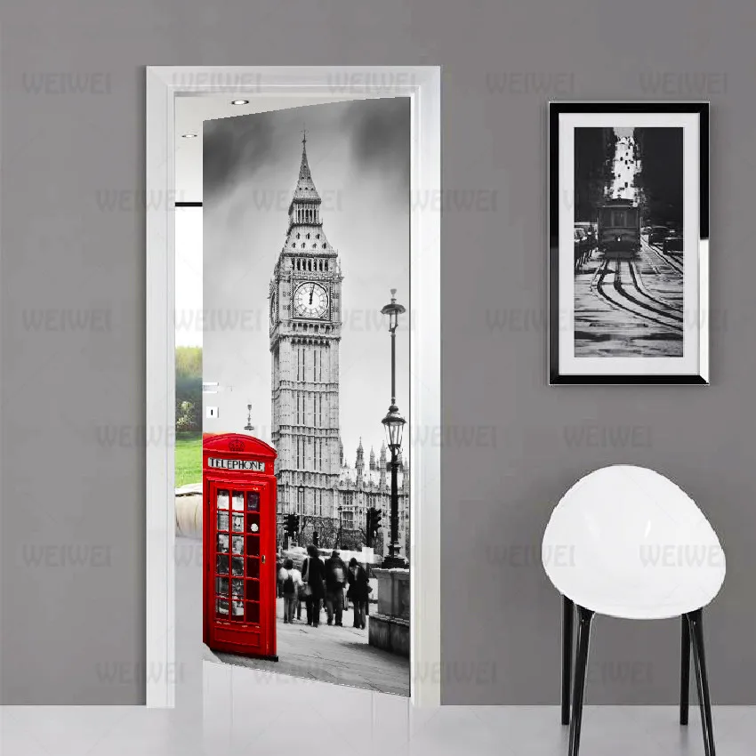 Креативная 3D наклейка на дверь пейзаж здание самоклеящиеся обои украшение