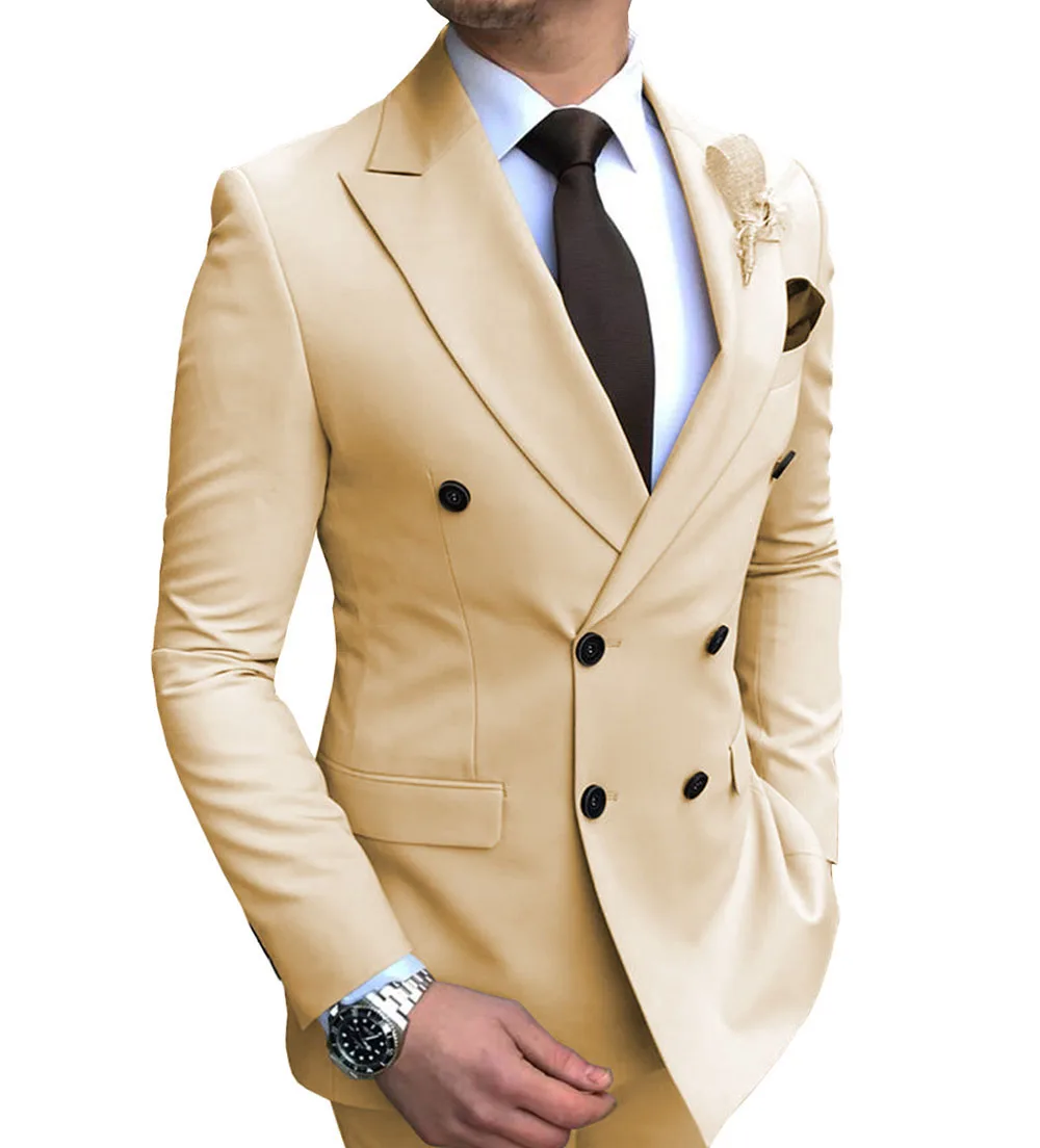 

Mens Double-Breasted Suit Jacket Slim Fit Casual Peak Lapel Blazer Jacket for Weeding Groomman Prom Business (Only Blazer)