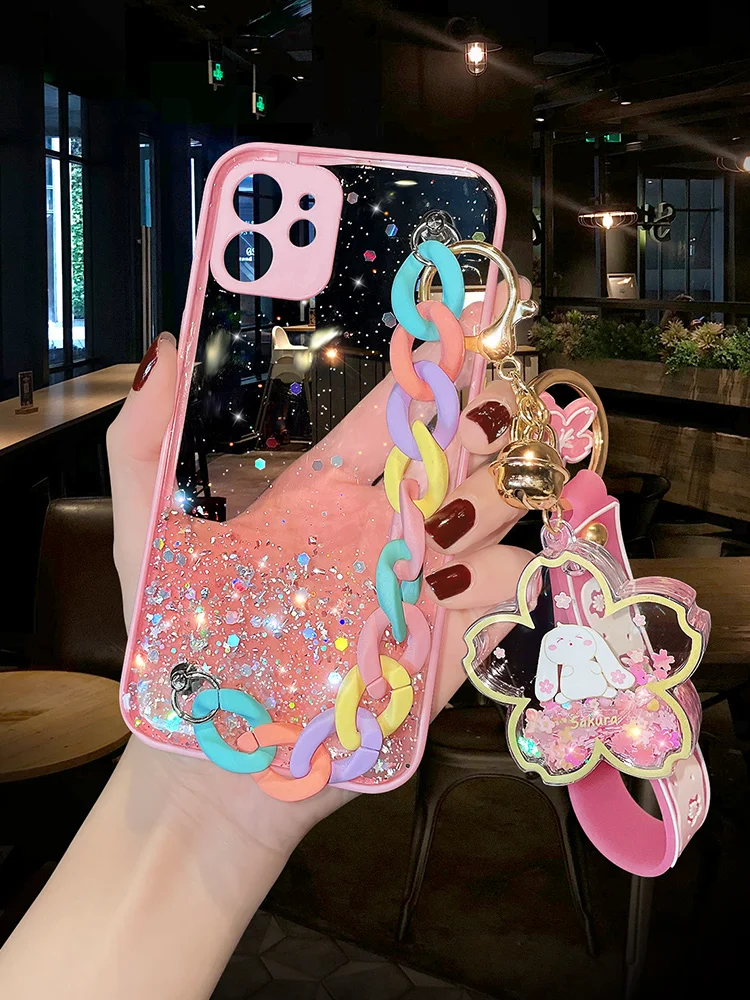 Fashion 3d Rainbow Bracelet Keychain Female Soft Case For Iphone 14 13 11 12 Pro Max Mini 7 8 Plus Xr X Xs Se Phone Cover Fundas
