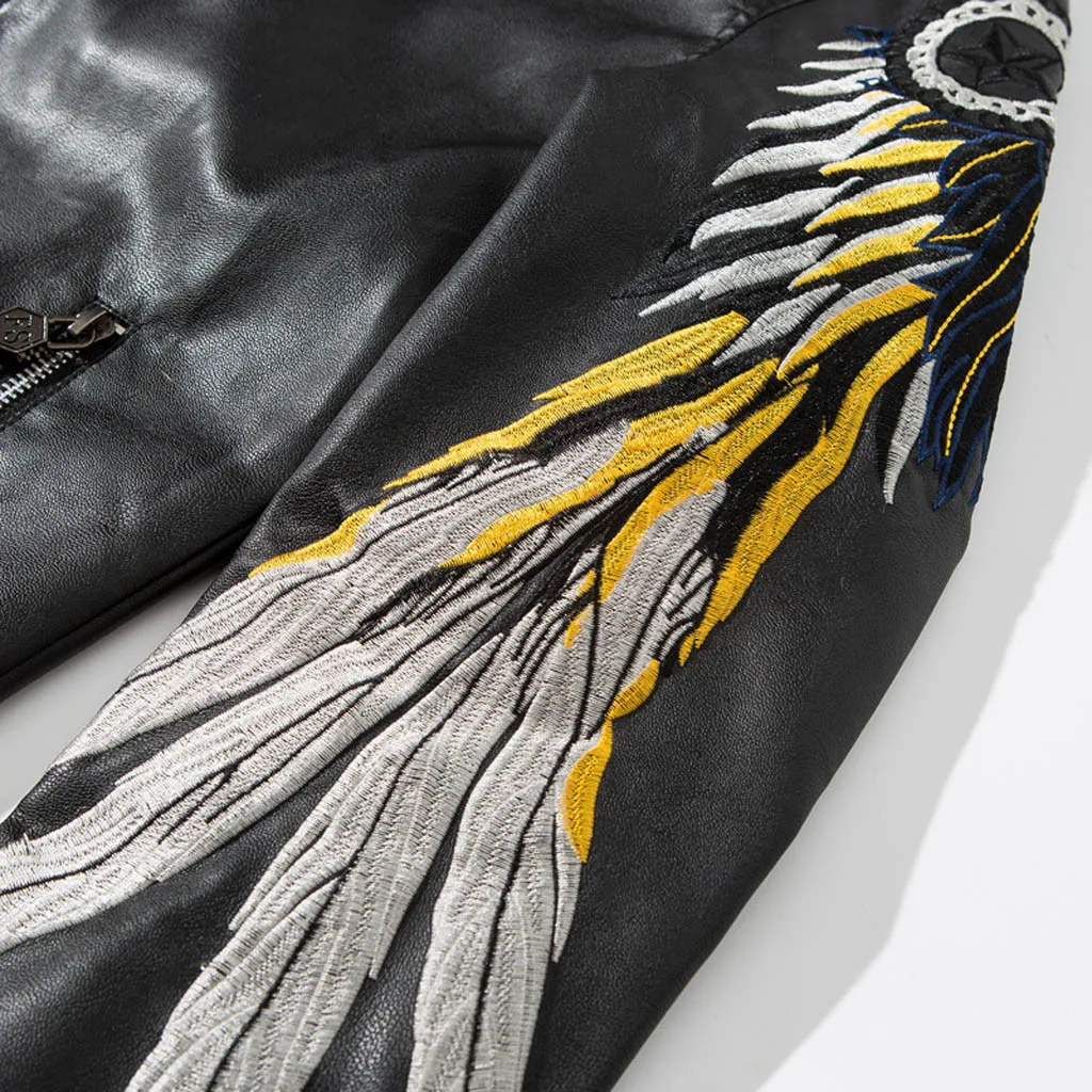 

Harajuku Bomber Jacket Autumn And Winter Men Jackets VogueSolid Color Print Long-sleeved Slim Leather Chaqueta Hombre