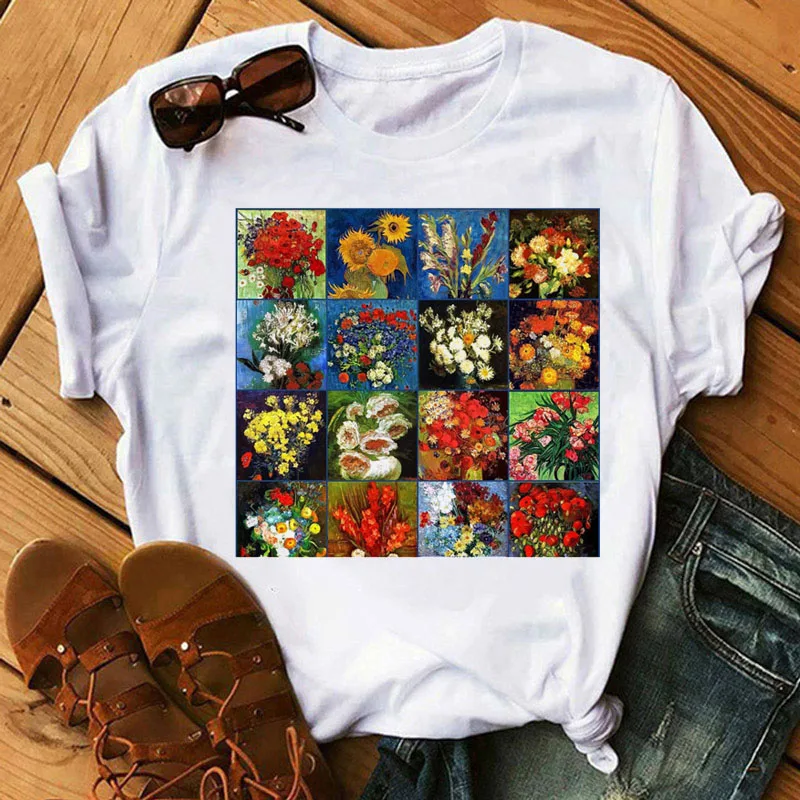 

Van Gogh Print Tshirt Women T Shirt Harajuku Aesthetic Clothes Women Short Sleeve Tee Shirt Art Tops Vintage Streetwear Female
