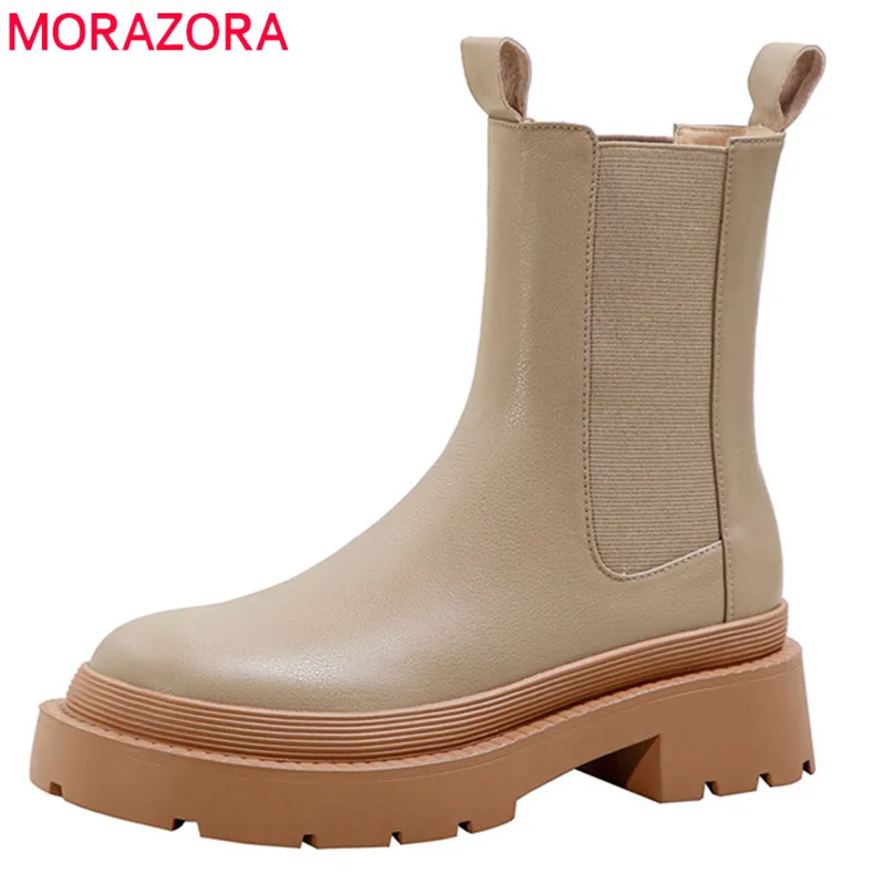 Женские ботинки-Челси MORAZORA черные ботинки из натуральной кожи без застежек