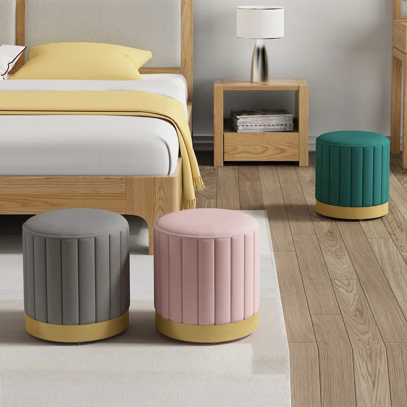 

Luxury lightweight Nordic style stool for bedroom modern and simple makeup stool small round stool cloth sofa Nordic vanity stool minimalist storage for living room