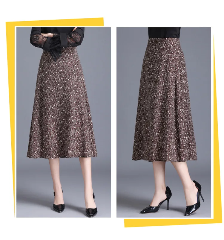 

Women High Waist Big Swing A-line Floral Skirts Female Vintage Cotton Linen Loose Casual Mid-long Skirts 2008