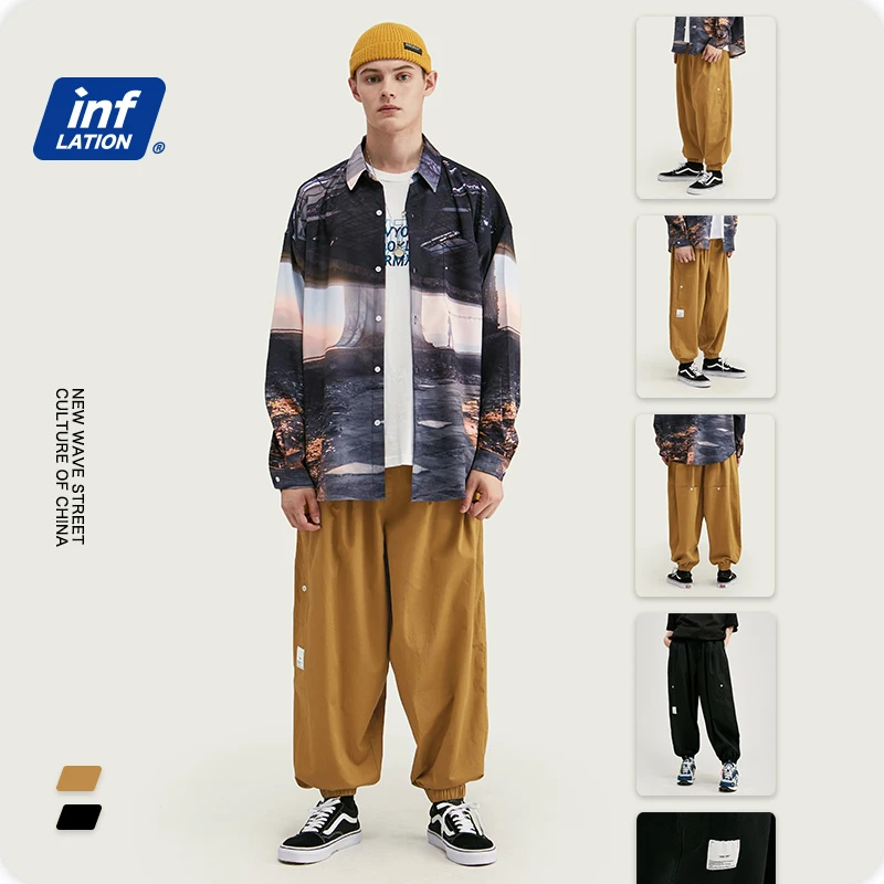 Мужские Широкие штаны для бега с дизайном INFLATION осенние мужские мешковатые