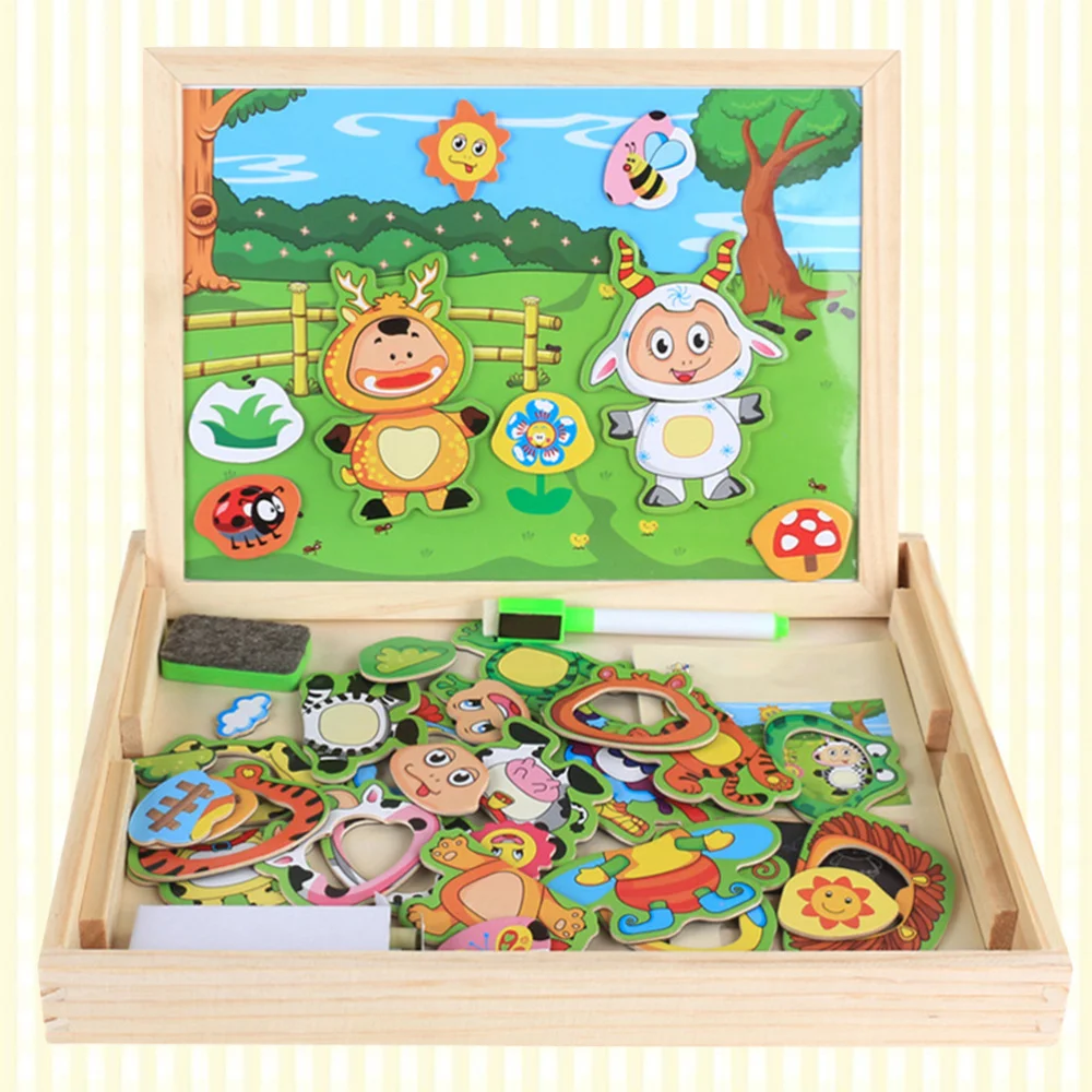 

Wooden Magnetic Double Side Farm Puzzle Funny Educational Jigsaw for Children