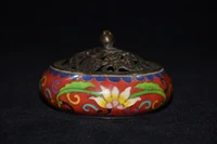 4chinese folk collection old bronze cloisonne enamel hollow out round shape incense burner office ornaments town house exorcism