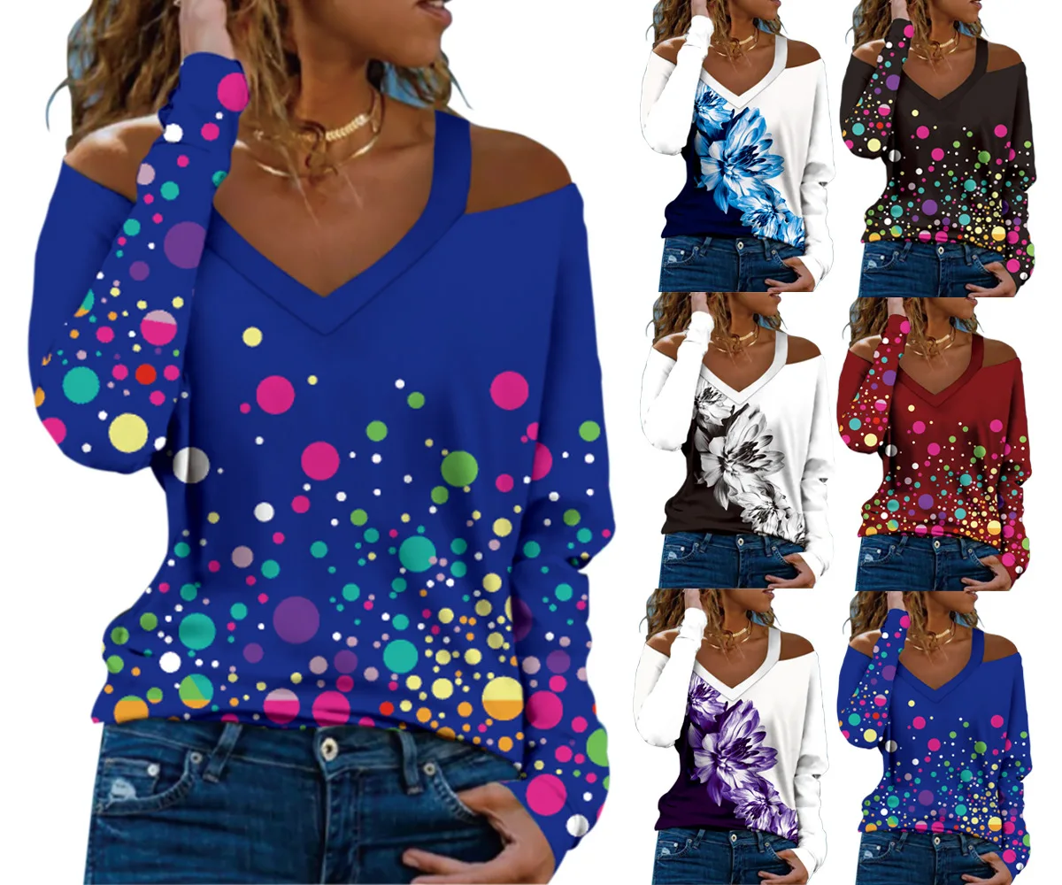 Женская Винтажная футболка большие размеры свободная с принтом в горошек