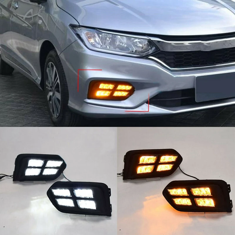

LED Daytime Running Light DRL Yellow Turn Signals Fog Lamp for Honda City 2017 2018